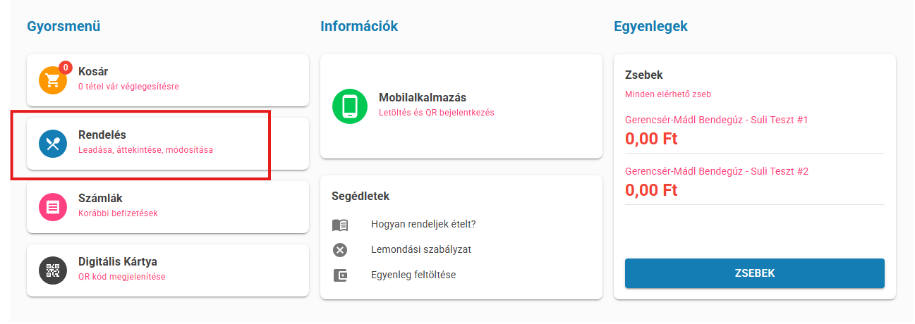 Gyorsmenü és menü sáv